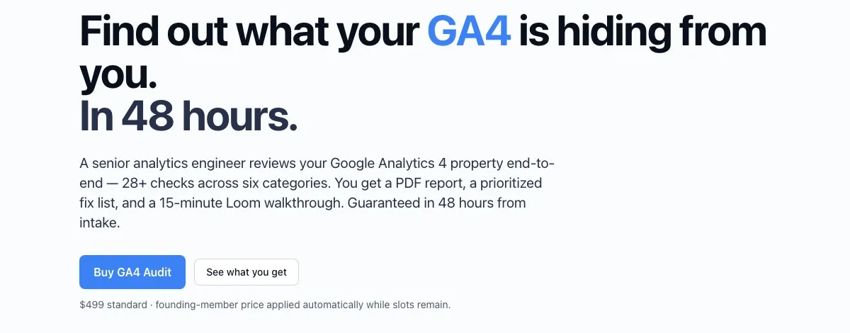 The GA4 Audit page: find out what your GA4 is hiding from you, in 48 hours